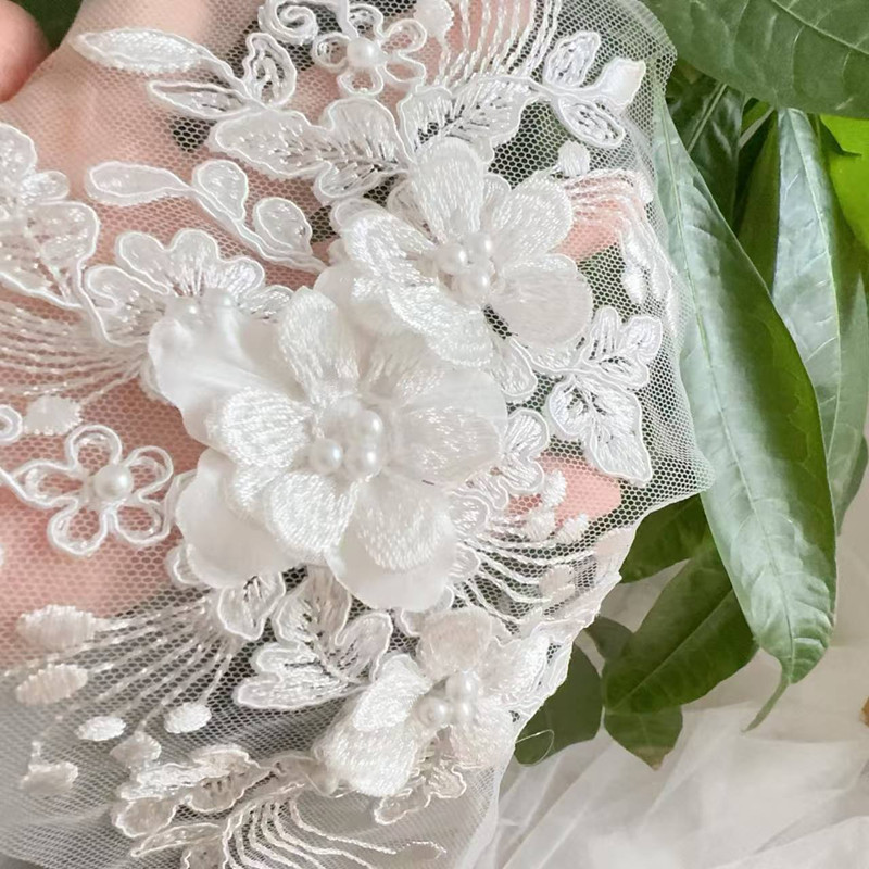 Embroidery White Dress - 2PCS=1Pair,Rope Embroidery Pearl Lace 3D Mirror