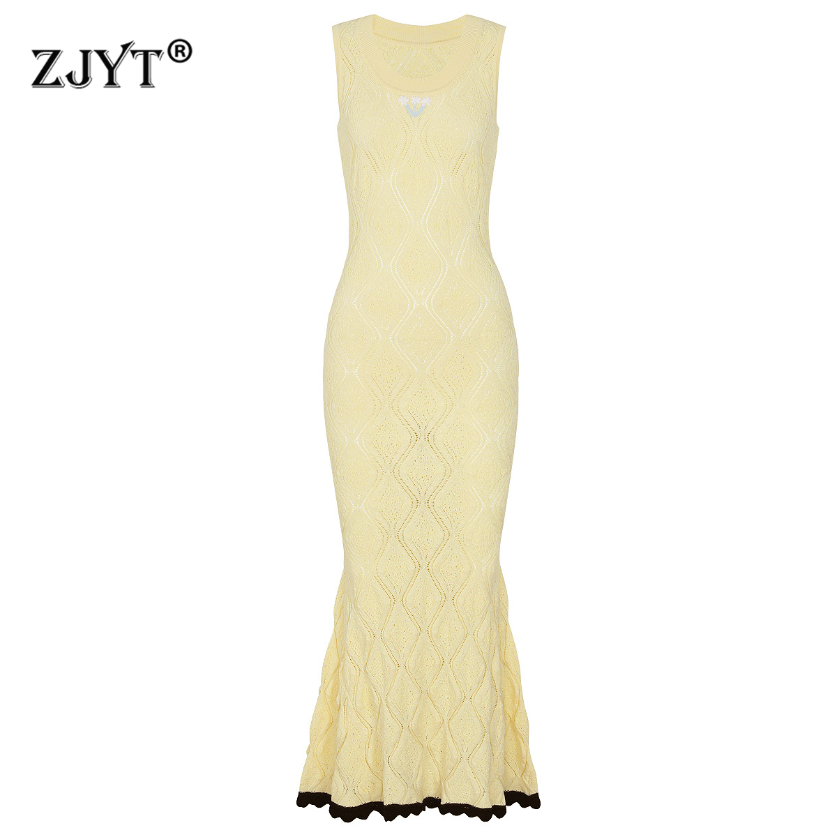 Embroidery Yellow Dress - ZJYT Women's Summer Long Knitted Dresses