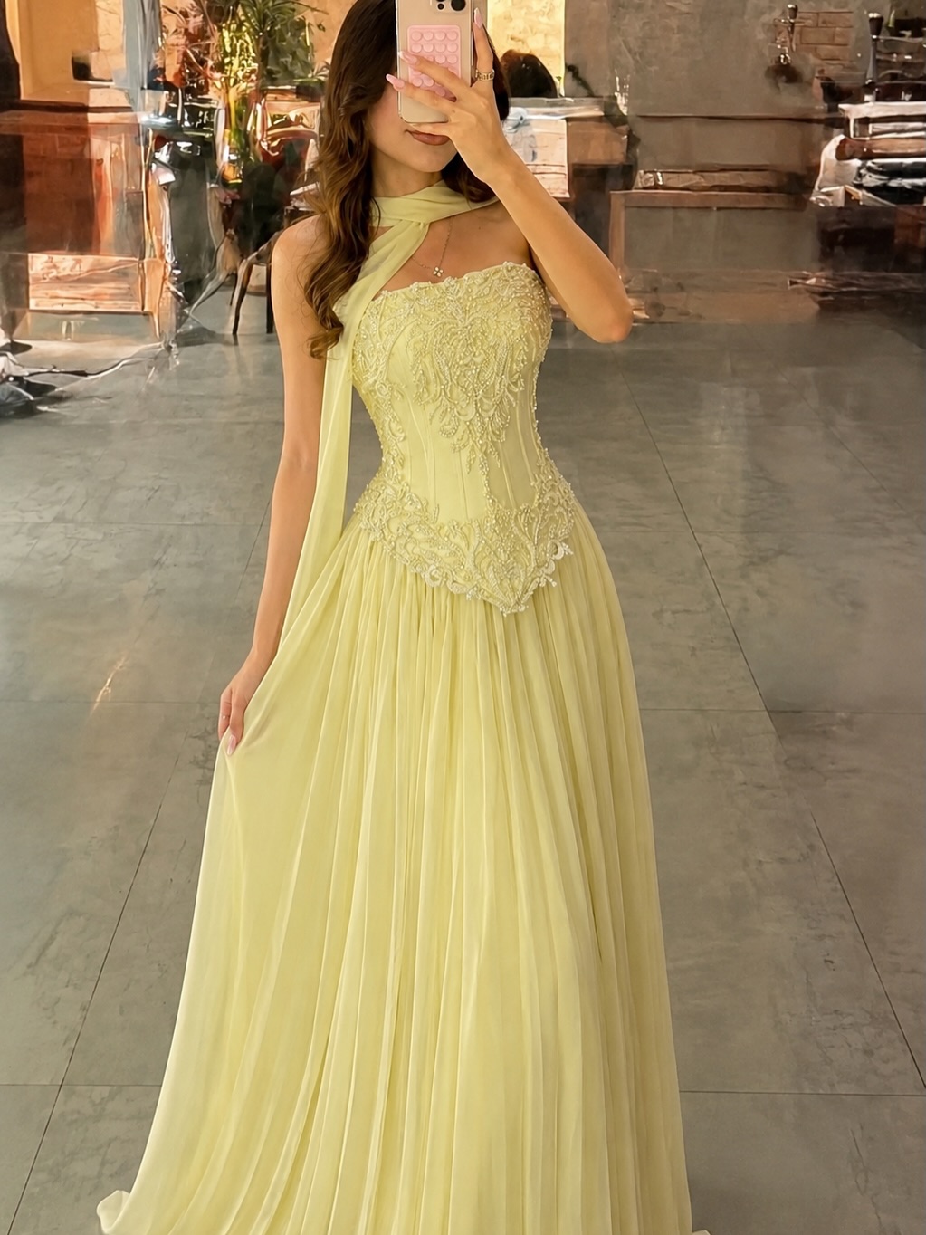 Customized Sexy Yellow Lace Co - Embroidery Yellow Dress 评论和价格