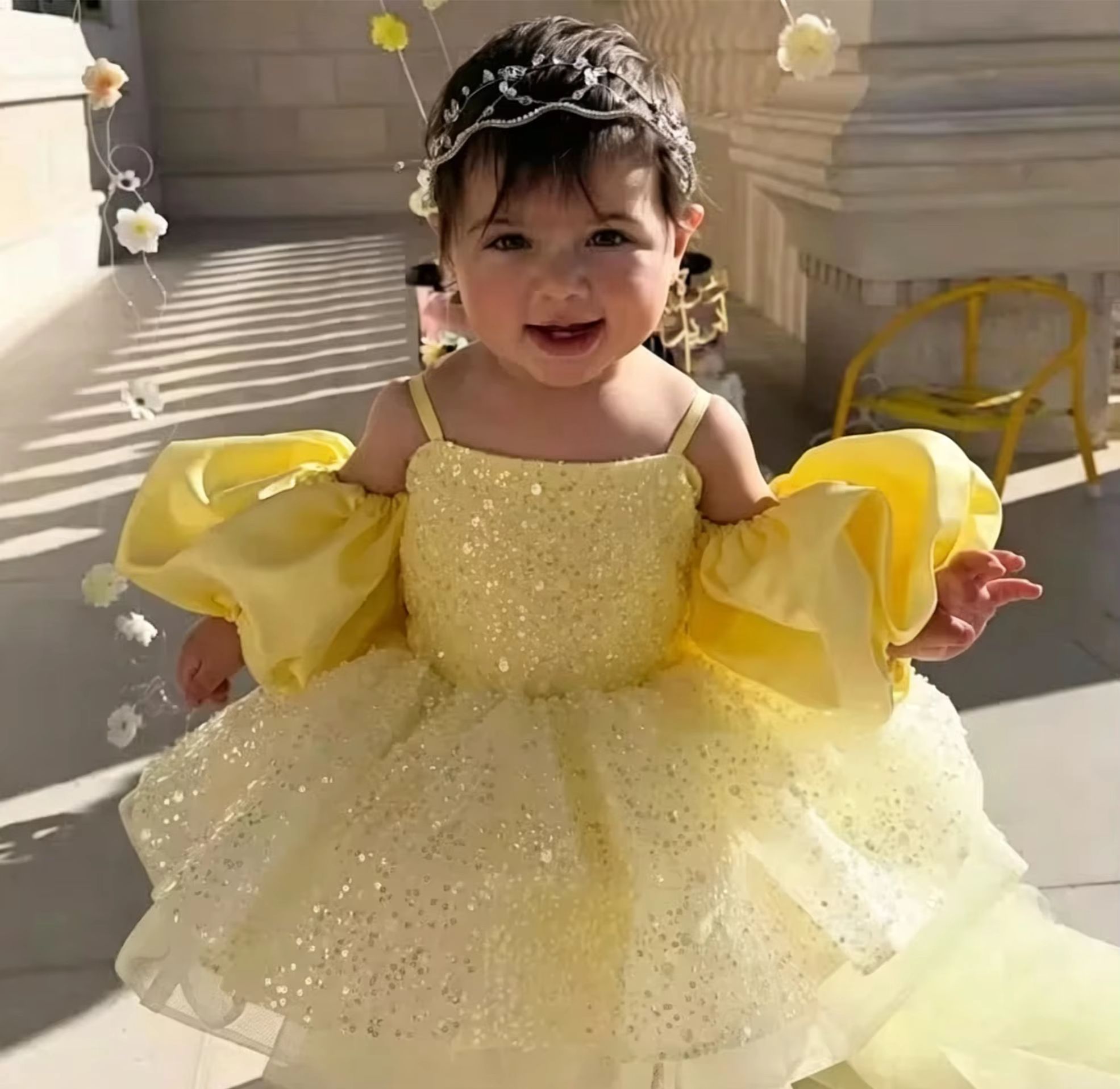 Cute Yellow Flower Girl Dresse - Embroidery Yellow Dress 评论和价格