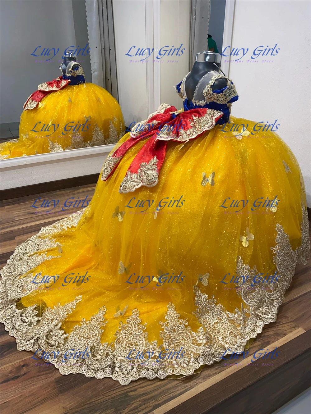 Quality Butterfly Applique Lov - Embroidery Yellow Dress 评论和价格
