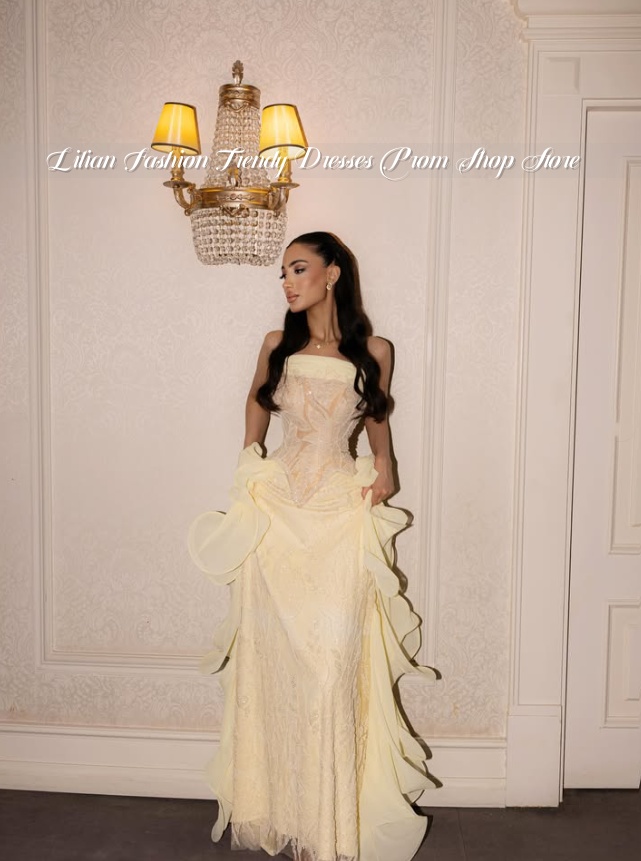 Pale Yellow Strapless Middle E - Embroidery Yellow Dress 评论和价格