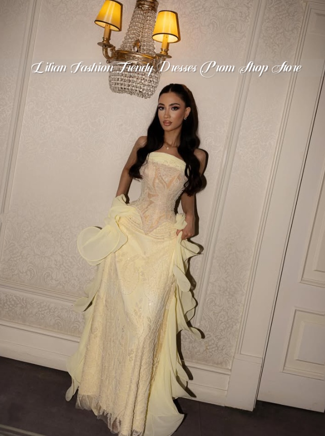 Pale Yellow Strapless Middle E - Embroidery Yellow Dress 评论和价格