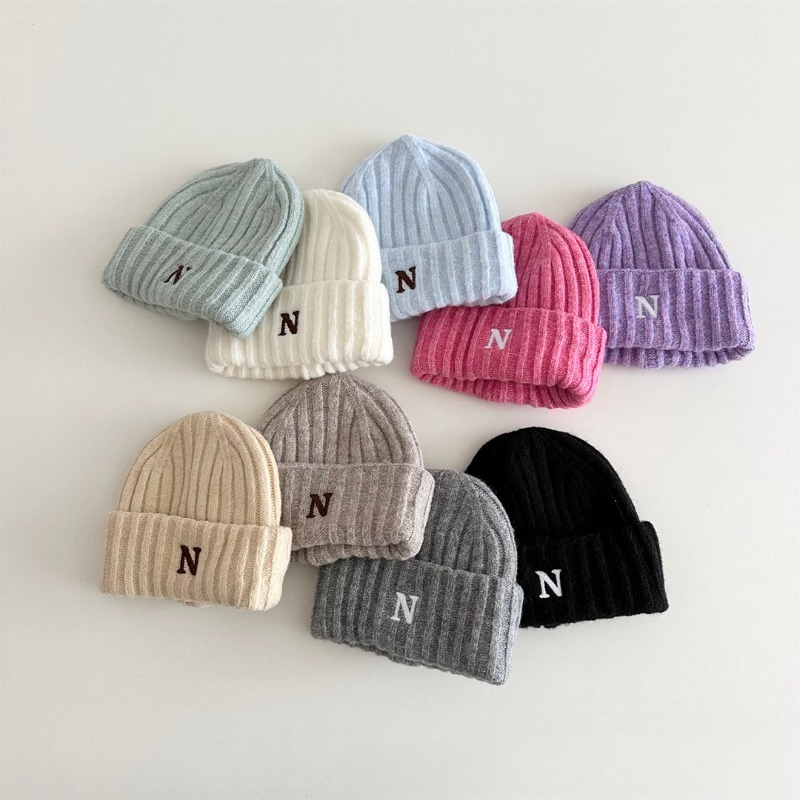 Korean Style Kids Knit Beanie  - Embroidery Letter N 评论和价格