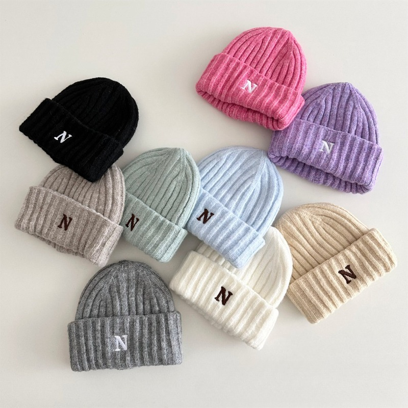 Korean Style Kids Knit Beanie  - Embroidery Letter N 评论和价格