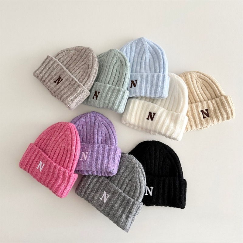 Korean Style Kids Knit Beanie  - Embroidery Letter N 评论和价格