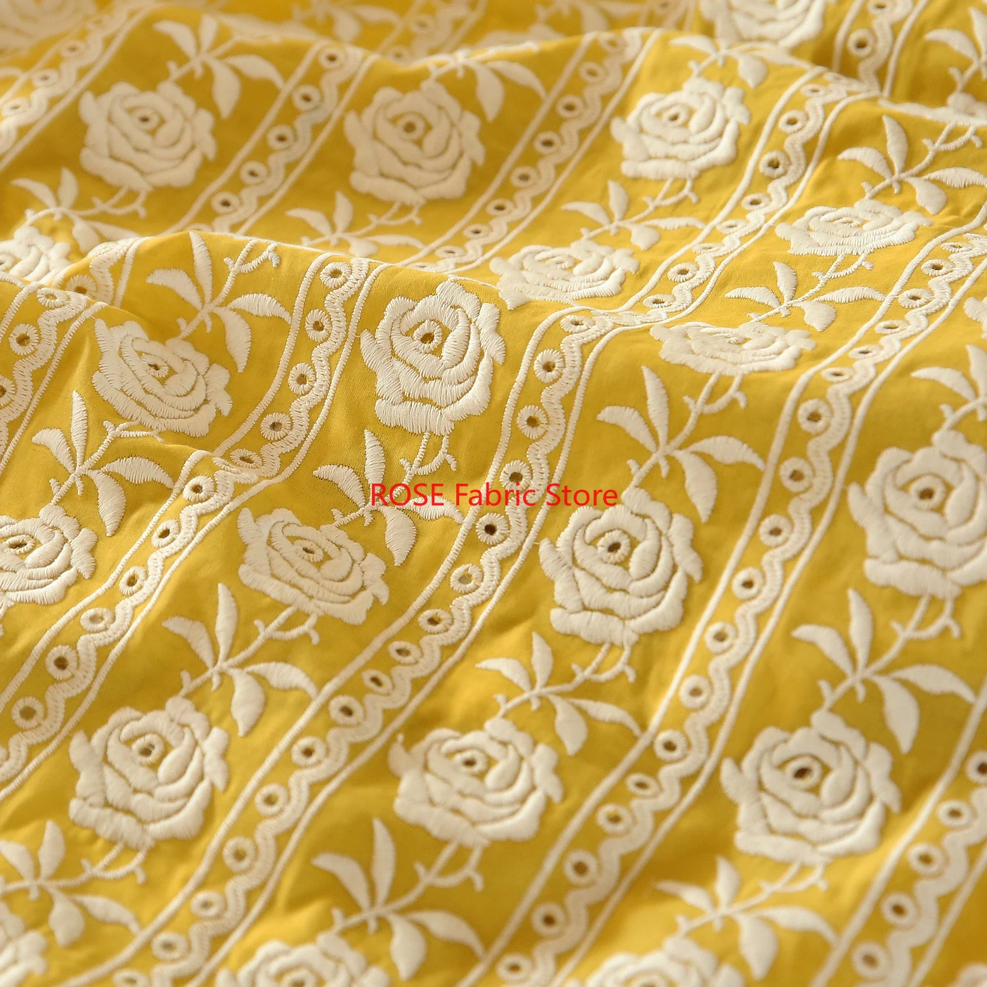 French Cotton Yellow Rose Heav - Embroidery Yellow Dress 评论和价格