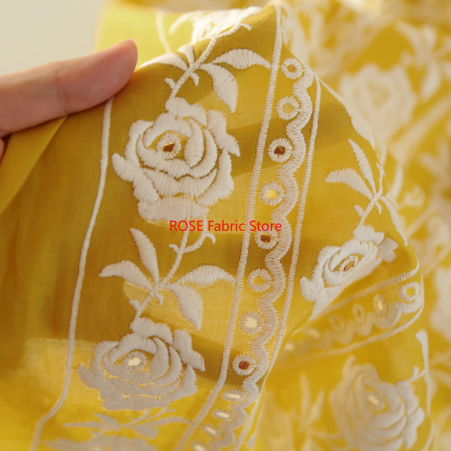 French Cotton Yellow Rose Heav - Embroidery Yellow Dress 评论和价格