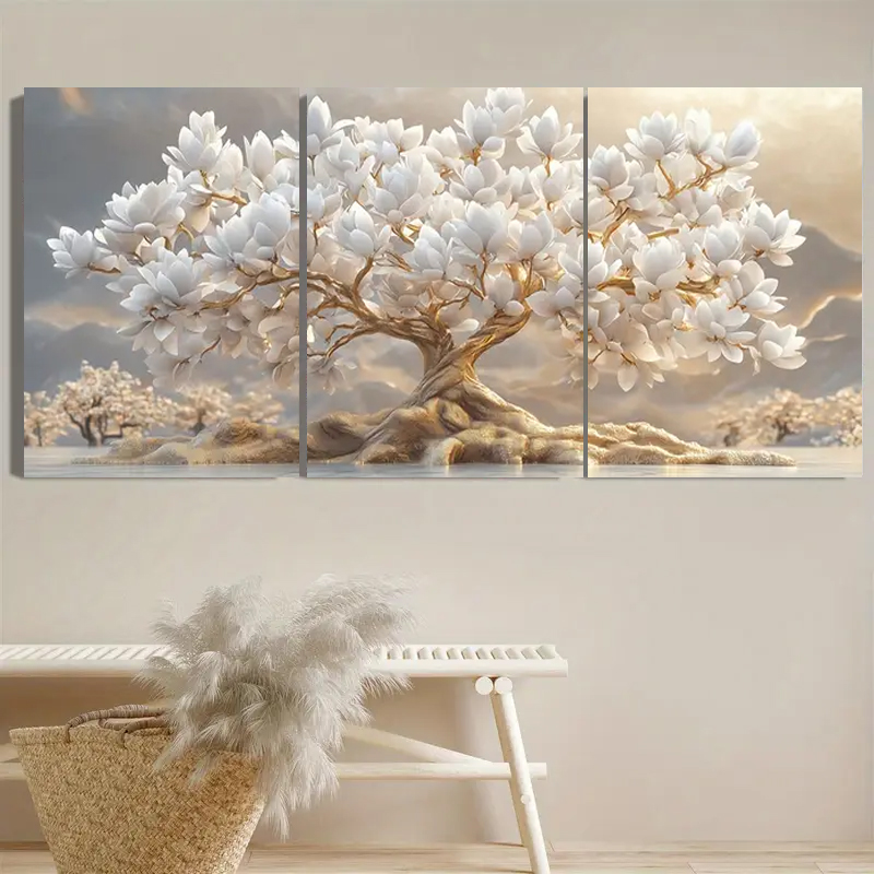 White Flower Tree and Golden L - Embroidery Art 评论和价格