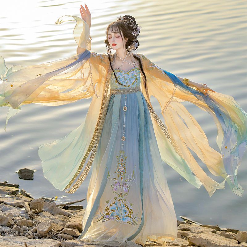Chinese Hanfu Dress Women Trad - Embroidery Yellow Dress 评论和价格