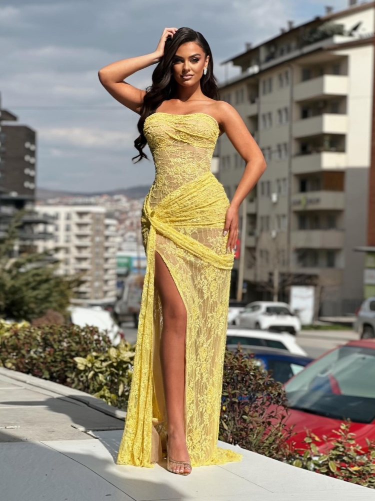 Yellow Mermaid Lace Embroidery - Embroidery Yellow Dress 评论和价格