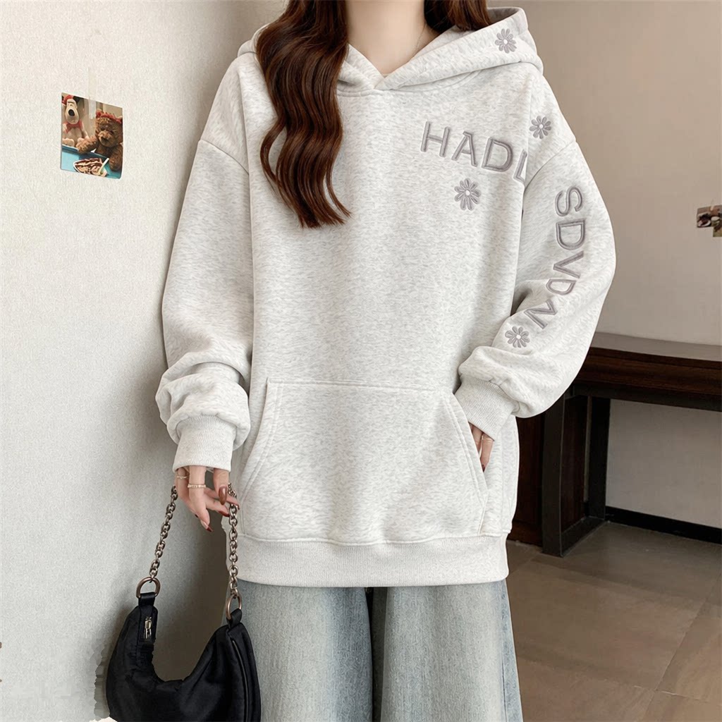 Solid Color Women's Hoodie Fas - Embroidery Letter N 评论和价格