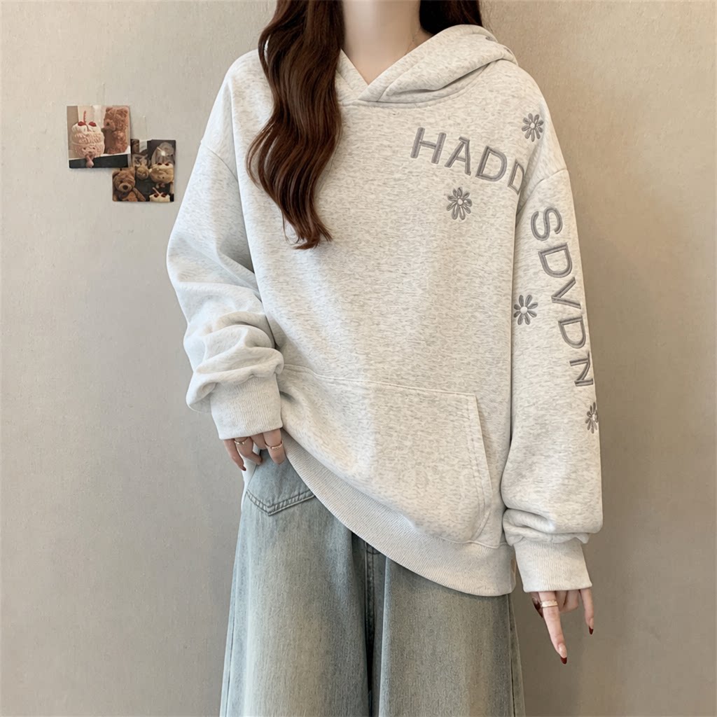 Solid Color Women's Hoodie Fas - Embroidery Letter N 评论和价格