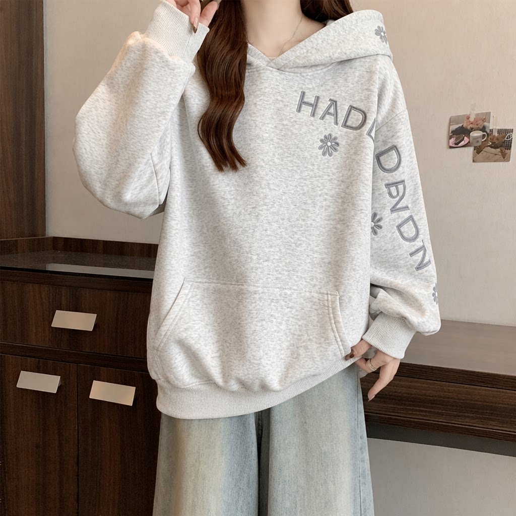 Solid Color Women's Hoodie Fas - Embroidery Letter N 评论和价格