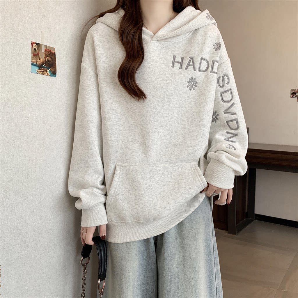 Solid Color Women's Hoodie Fas - Embroidery Letter N 评论和价格