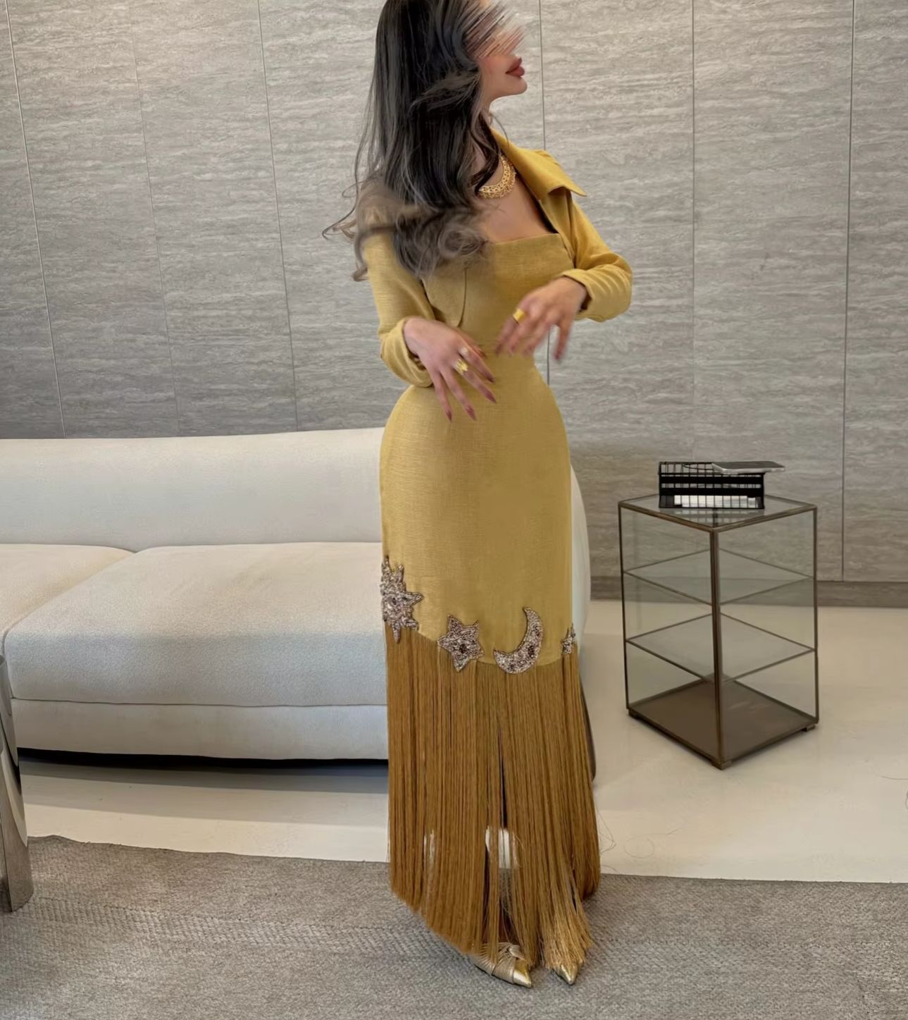 Customized Elegant Evening Dre - Embroidery Yellow Dress 评论和价格